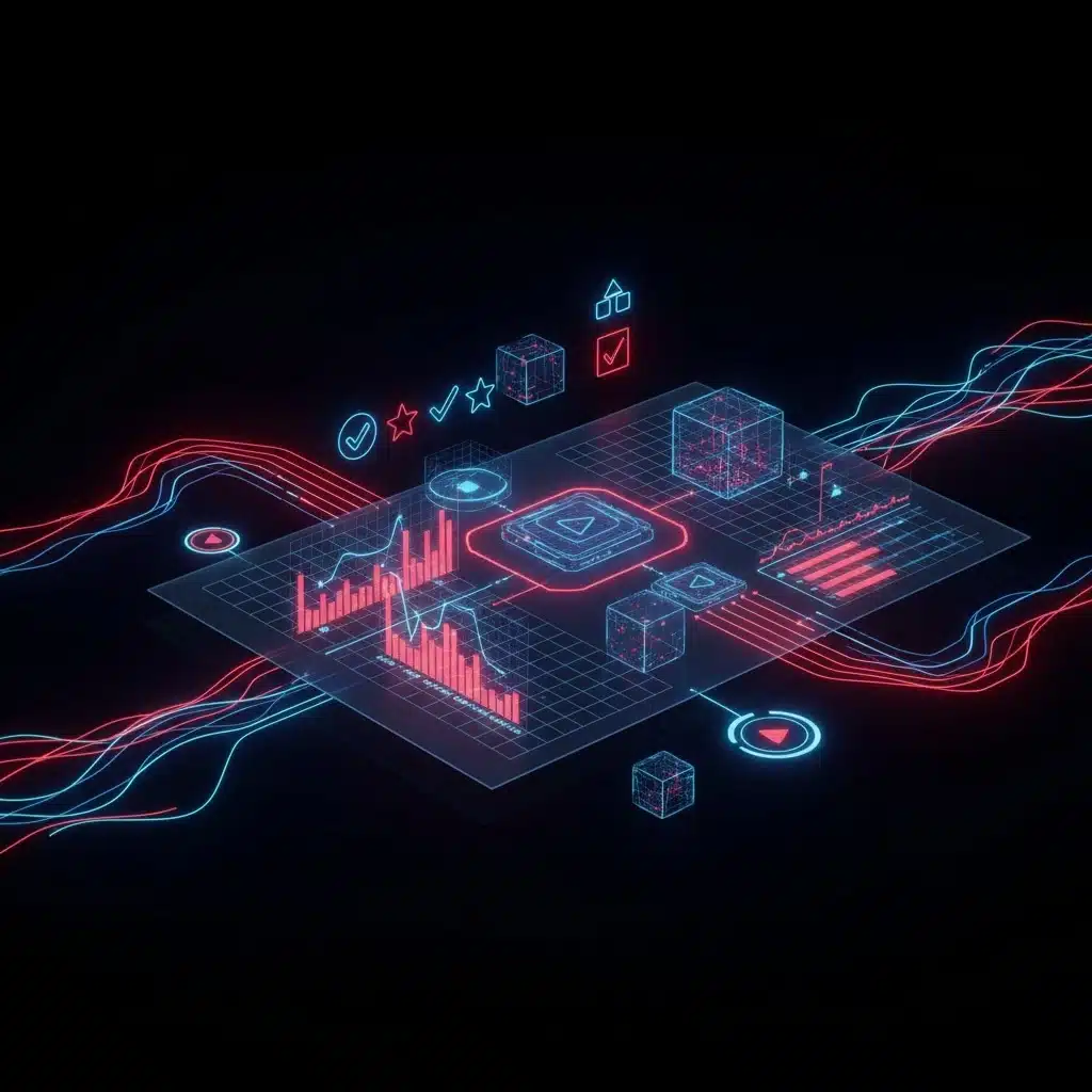 Comparatif IPTV 2025 : illustration technologique en rouge, bleu et noir représentant les meilleurs abonnements IPTV