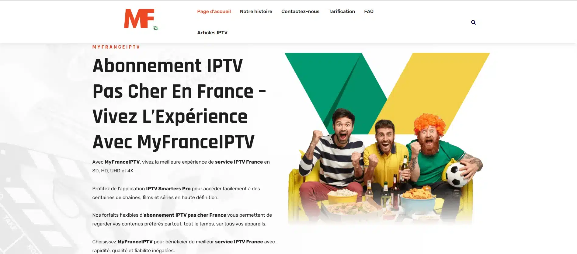 MyFranceIPTV.com : illustration IPTV francophone 2025 en rouge bleu noir avec chaînes et VOD