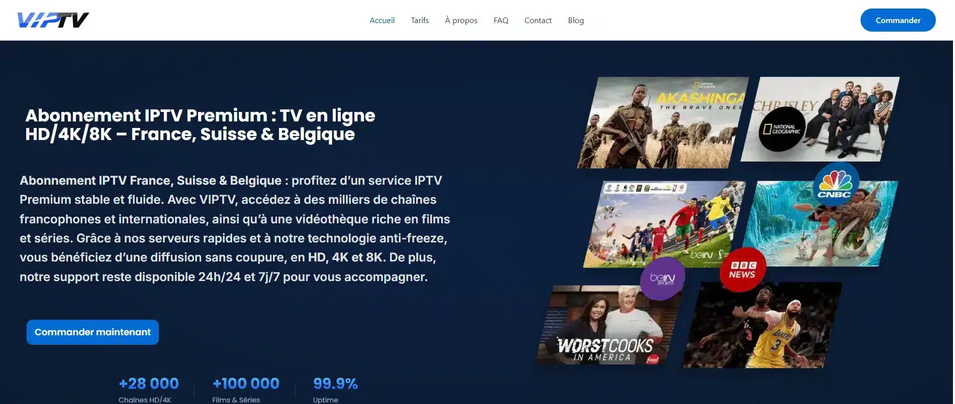 VIPTV.fr 2025 : image technologique rouge bleu noir illustrant un abonnement IPTV premium performant